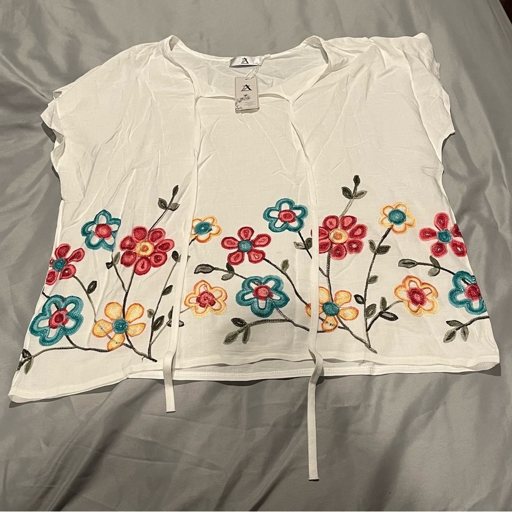 Floral Embroidered White Top​